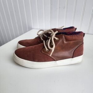 Old Navy Midtop Kids Boys Brown  Faux Leather Casual  Sneakers Shoes Lace Sz 6